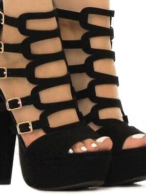 Speed Limit 98 5 Buckle Cage Platform Heels